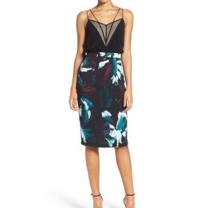 Chelsea28 Strappy Blue Black Floral Sketch Dress